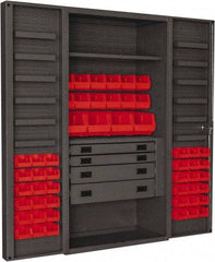 Durham - 2 Shelf 52 Bin Storage Cabinet - Steel, 36" Wide x 24" Deep x 72" High, Red - Apex Tool & Supply