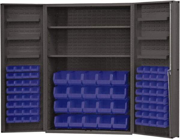 Durham - 2 Shelf 84 Bin Storage Cabinet - Steel, 48" Wide x 24" Deep x 72" High, Blue - Apex Tool & Supply