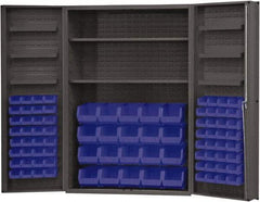 Durham - 2 Shelf 84 Bin Storage Cabinet - Steel, 48" Wide x 24" Deep x 72" High, Blue - Apex Tool & Supply