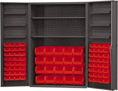 Durham - 2 Shelf 84 Bin Storage Cabinet - Steel, 48" Wide x 24" Deep x 72" High, Red - Apex Tool & Supply