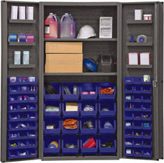 Durham - 2 Shelf 64 Bin Storage Cabinet - Steel, 36" Wide x 24" Deep x 72" High, Blue - Apex Tool & Supply