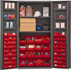 Durham - 2 Shelf 64 Bin Storage Cabinet - Steel, 36" Wide x 24" Deep x 72" High, Red - Apex Tool & Supply