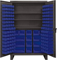 Durham - 3 Shelf 134 Bin Storage Cabinet - Steel, 48" Wide x 24" Deep x 78" High, Blue - Apex Tool & Supply