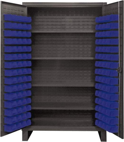 Durham - 4 Shelf 120 Bin Storage Cabinet - Steel, 48" Wide x 24" Deep x 78" High, Blue - Apex Tool & Supply