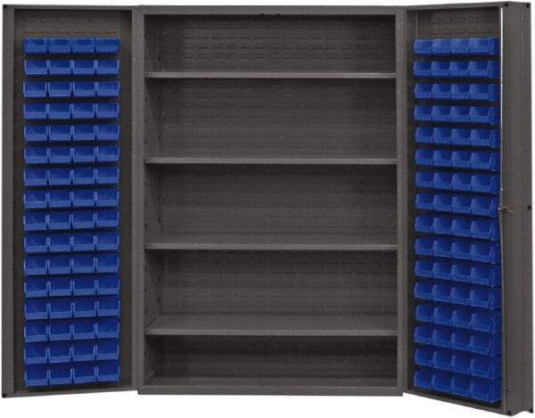 Durham - 4 Shelf 128 Bin Storage Cabinet - Steel, 48" Wide x 24" Deep x 72" High, Blue - Apex Tool & Supply