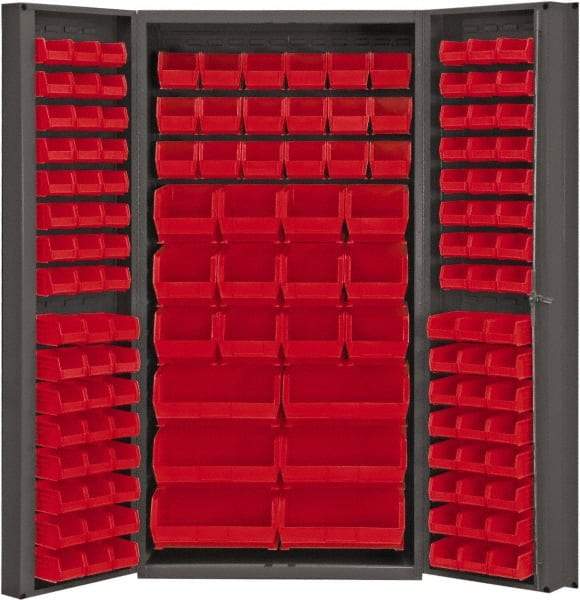 Durham - 132 Bin Storage Cabinet - Steel, 36" Wide x 24" Deep x 72" High, Red - Apex Tool & Supply