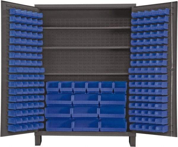 Durham - 3 Shelf 185 Bin Storage Cabinet - Steel, 60" Wide x 24" Deep x 84" High, Blue - Apex Tool & Supply
