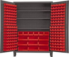 Durham - 3 Shelf 185 Bin Storage Cabinet - Steel, 60" Wide x 24" Deep x 84" High, Red - Apex Tool & Supply