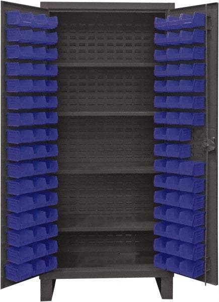 Durham - 4 Shelf 96 Bin Storage Cabinet - Steel, 36" Wide x 24" Deep x 78" High, Blue - Apex Tool & Supply