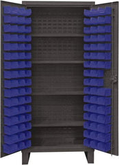 Durham - 4 Shelf 96 Bin Storage Cabinet - Steel, 36" Wide x 24" Deep x 78" High, Blue - Apex Tool & Supply