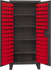 Durham - 4 Shelf 96 Bin Storage Cabinet - Steel, 36" Wide x 24" Deep x 78" High, Red - Apex Tool & Supply