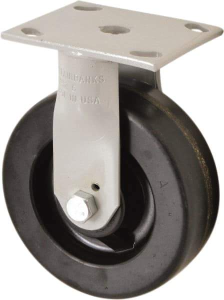 Fairbanks - 6" Diam x 2" Wide x 7-1/2" OAH Top Plate Mount Rigid Caster - Phenolic, 1,200 Lb Capacity, Rollers Bearing, 4 x 4-1/2" Plate - Apex Tool & Supply