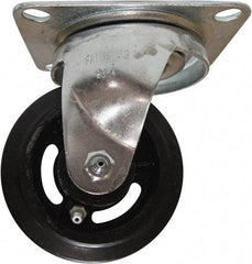 Fairbanks - 4" Diam x 1-1/2" Wide x 5-1/4" OAH Top Plate Mount Swivel Caster - Mold on Rubber, 200 Lb Capacity, Roller Bearing, 4 x 5" Plate - Apex Tool & Supply