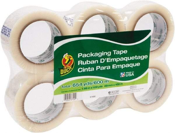 Duck - 1-7/8" x 110 Yd Clear Acrylic Adhesive Packaging Tape - Polypropylene Film Backing, 1.9 mil Thick, 25 Lb Tensile Strength, Series DUC - Apex Tool & Supply