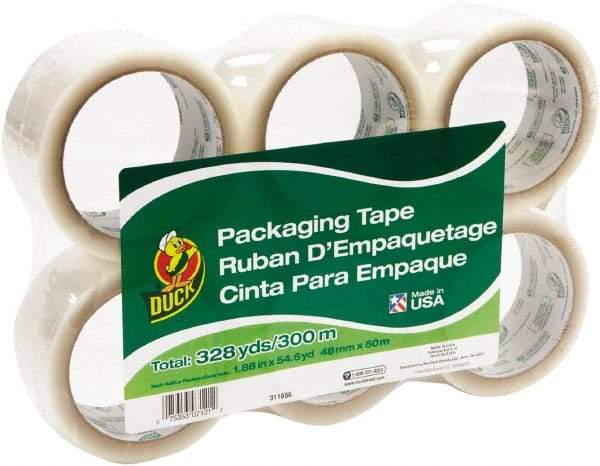 Duck - 1-7/8" x 55 Yd Clear Acrylic Adhesive Packaging Tape - Polypropylene Film Backing, 1.9 mil Thick, 25 Lb Tensile Strength, Series DUC - Apex Tool & Supply