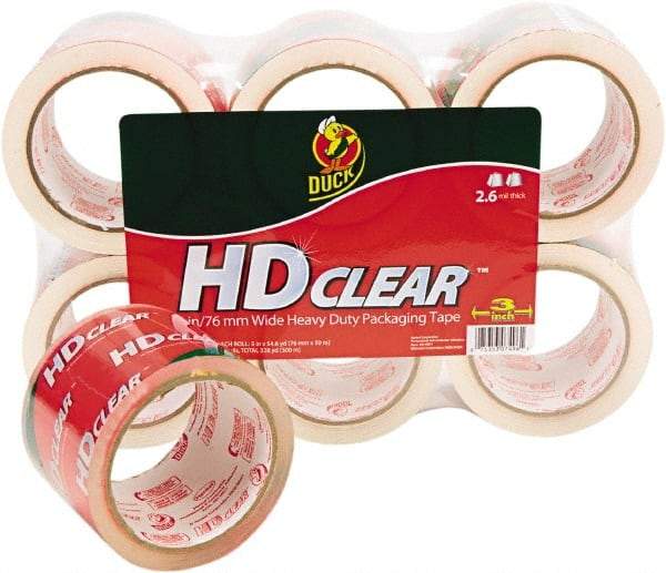 Duck - 3" x 55 Yd Clear Acrylic Adhesive Packaging Tape - Polypropylene Film Backing, 2.6 mil Thick, 31 Lb Tensile Strength, Series DUC - Apex Tool & Supply
