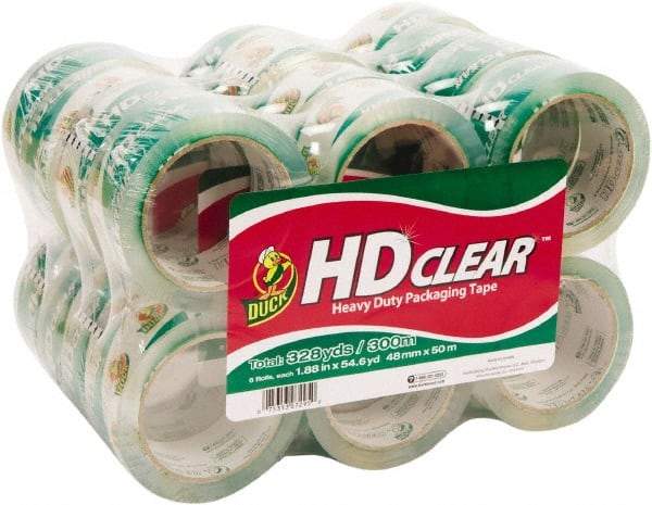 Duck - 1-7/8" x 55 Yd Clear Acrylic Adhesive Packaging Tape - Polypropylene Film Backing, 2.6 mil Thick, 31 Lb Tensile Strength, Series DUC - Apex Tool & Supply