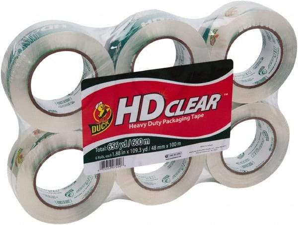 Duck - 1-7/8" x 110 Yd Clear Acrylic Adhesive Packaging Tape - Polypropylene Film Backing, 2.6 mil Thick, 31 Lb Tensile Strength, Series DUC - Apex Tool & Supply