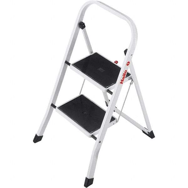 Hailo - 2 Steps, 2' 7" High, EN14183 Rating, Tubular Steel Step Ladder - 330 Lb Capacity, 18-1/2" Base Width - Apex Tool & Supply