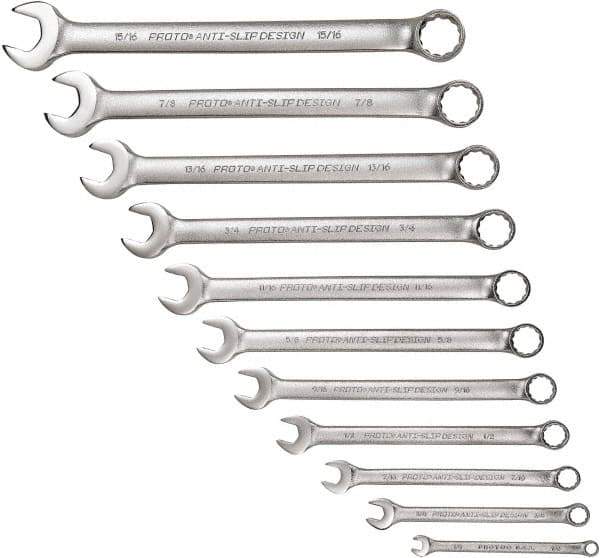 Proto - 11 Piece, 1/4" to 15/16", 12 Point Combination Wrench Set - Inch Measurement Standard, Satin Chrome Finish - Apex Tool & Supply