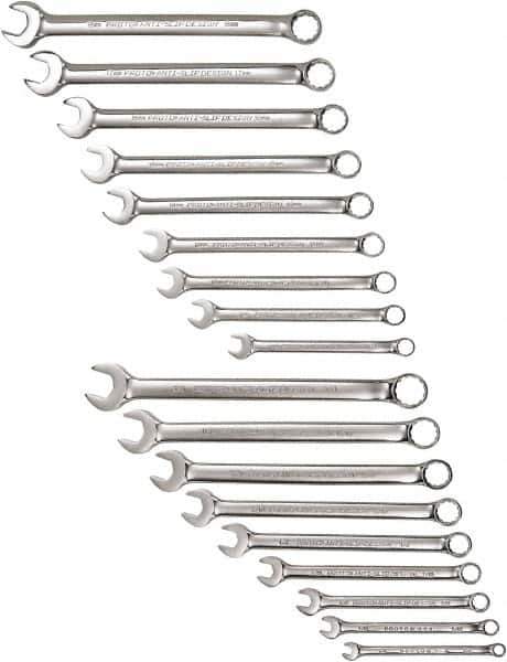 Proto - 18 Piece, 1/4" to 3/4" (mm), 12 Point Combination Wrench Set - Inch/Metric Measurement Standard, Satin Finish - Apex Tool & Supply
