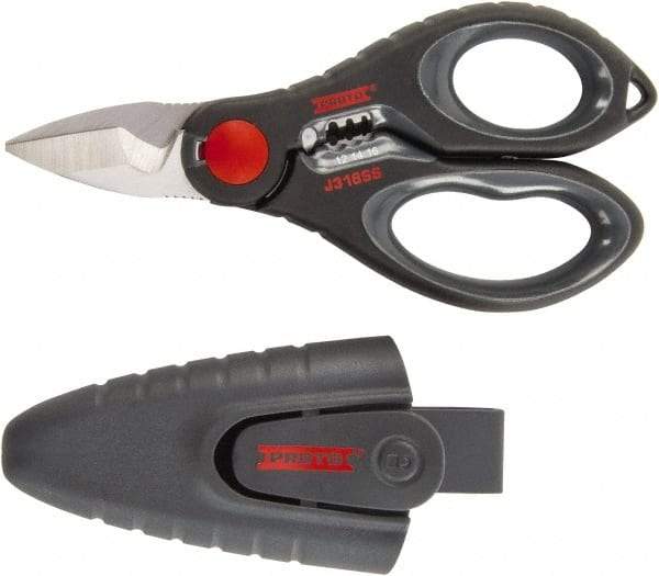 Proto - 2-3/4" LOC, 6-7/64" OAL Stainless Steel Straight Electrician's Scissors - Ambidextrous, Plastic Straight Handle, For Electrical - Apex Tool & Supply