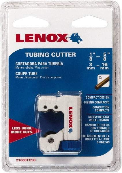 Lenox - 1/8" to 5/8" Pipe Capacity, Tube Cutter - Cuts Copper - Apex Tool & Supply