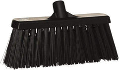 Vikan - 12" Heavy Duty Synthetic Push Broom - 3-1/2" Bristle Length, Plastic Block, European Threaded Handle Connection - Apex Tool & Supply