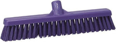 Vikan - 16" Fine Particle Synthetic Push Broom - 2" Bristle Length, Plastic Block, European Threaded Handle Connection - Apex Tool & Supply