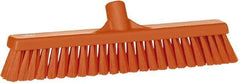 Vikan - 16" Fine Particle Synthetic Push Broom - 2" Bristle Length, Plastic Block, European Threaded Handle Connection - Apex Tool & Supply