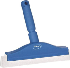 Vikan - 10" Foam Rubber Blade Bench Squeegee - Double Edge, Blue, Plastic Holder - Apex Tool & Supply