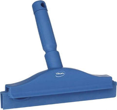 Vikan - 10" Rubber Blade Floor Squeegee - Double Edge, Blue, Plastic Holder - Apex Tool & Supply
