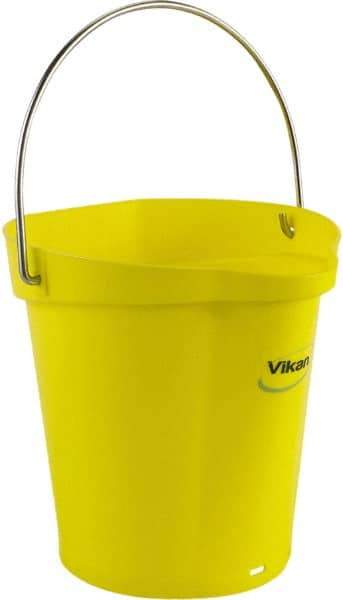 Vikan - 1-1/2 Gal, Polypropylene Round Yellow Single Pail with Pour Spout - Handle Included - Apex Tool & Supply