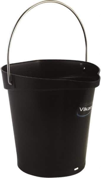 Vikan - 1-1/2 Gal, Polypropylene Round Black Single Pail with Pour Spout - Handle Included - Apex Tool & Supply