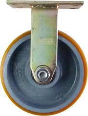 Caster Connection - 8" Diam x 3" Wide x 10-1/8" OAH Top Plate Mount Rigid Caster - Polyurethane on Iron, 2,300 Lb Capacity, Sealed Precision Ball Bearing, 4-1/2 x 6-1/4" Plate - Apex Tool & Supply