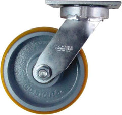 Caster Connection - 8" Diam x 3" Wide x 10-1/8" OAH Top Plate Mount Swivel Caster - Polyurethane on Iron, 2,300 Lb Capacity, Sealed Precision Ball Bearing, 4-1/2 x 6-1/4" Plate - Apex Tool & Supply