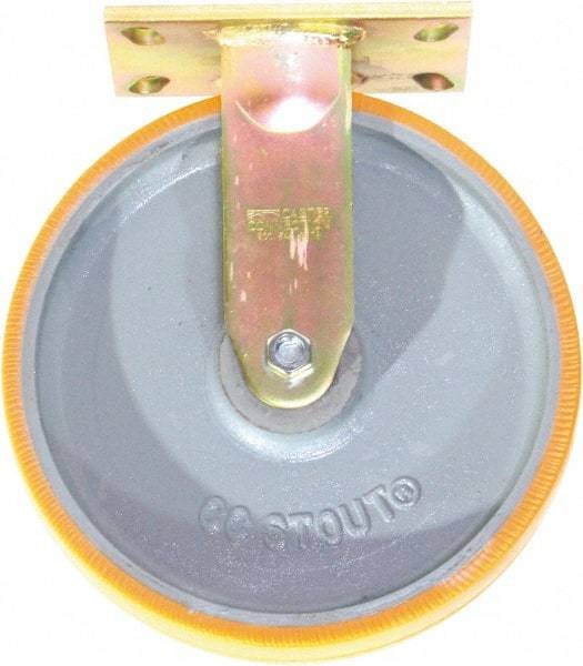 Caster Connection - 10" Diam x 2" Wide x 12" OAH Top Plate Mount Rigid Caster - Polyurethane on Iron, 1,750 Lb Capacity, Sealed Precision Ball Bearing, 4-1/2 x 6-1/4" Plate - Apex Tool & Supply