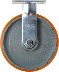Caster Connection - 8" Diam x 2" Wide x 9-1/2" OAH Top Plate Mount Rigid Caster - Polyurethane on Iron, 1,500 Lb Capacity, Sealed Precision Ball Bearing, 4 x 4-1/2" Plate - Apex Tool & Supply