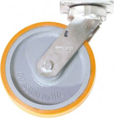 Caster Connection - 8" Diam x 2" Wide x 9-1/2" OAH Top Plate Mount Swivel Caster - Polyurethane on Iron, 1,500 Lb Capacity, Sealed Precision Ball Bearing, 4 x 4-1/2" Plate - Apex Tool & Supply