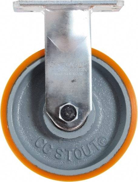 Caster Connection - 6" Diam x 3" Wide x 7-1/2" OAH Top Plate Mount Rigid Caster - Polyurethane on Iron, 2,300 Lb Capacity, Sealed Precision Ball Bearing, 4-1/2 x 6-1/4" Plate - Apex Tool & Supply