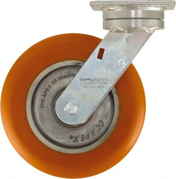Caster Connection - 8" Diam x 2" Wide x 9-1/2" OAH Top Plate Mount Swivel Caster - Polyurethane on Aluminum, 1,200 Lb Capacity, Sealed Precision Ball Bearing, 4 x 4-1/2" Plate - Apex Tool & Supply