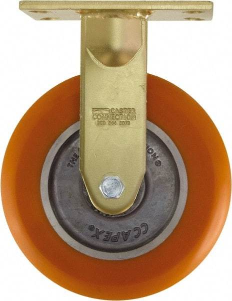 Caster Connection - 8" Diam x 2" Wide x 10-1/8" OAH Top Plate Mount Rigid Caster - Polyurethane on Aluminum, 1,200 Lb Capacity, Sealed Precision Ball Bearing, 4-1/2 x 6-1/4" Plate - Apex Tool & Supply