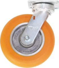 Caster Connection - 8" Diam x 2" Wide x 9-1/2" OAH Top Plate Mount Swivel Caster - Polyurethane on Aluminum, 1,200 Lb Capacity, Sealed Precision Ball Bearing, 4 x 4-1/2" Plate - Apex Tool & Supply