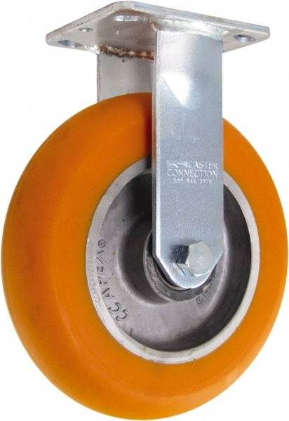 Caster Connection - 8" Diam x 2" Wide x 9-1/2" OAH Top Plate Mount Rigid Caster - Polyurethane on Aluminum, 1,200 Lb Capacity, Sealed Precision Ball Bearing, 4 x 4-1/2" Plate - Apex Tool & Supply