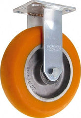 Caster Connection - 8" Diam x 2" Wide x 9-1/2" OAH Top Plate Mount Rigid Caster - Polyurethane on Aluminum, 1,200 Lb Capacity, Sealed Precision Ball Bearing, 4 x 4-1/2" Plate - Apex Tool & Supply