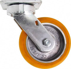Caster Connection - 6" Diam x 2" Wide x 7-1/2" OAH Top Plate Mount Swivel Caster - Polyurethane on Aluminum, 1,000 Lb Capacity, Sealed Precision Ball Bearing, 4 x 4-1/2" Plate - Apex Tool & Supply