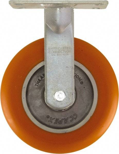 Caster Connection - 8" Diam x 2" Wide x 10-1/8" OAH Top Plate Mount Rigid Caster - Polyurethane on Aluminum, 1,200 Lb Capacity, Sealed Precision Ball Bearing, 4-1/2 x 6-1/4" Plate - Apex Tool & Supply