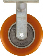 Caster Connection - 8" Diam x 2" Wide x 10-1/8" OAH Top Plate Mount Rigid Caster - Polyurethane on Aluminum, 1,200 Lb Capacity, Sealed Precision Ball Bearing, 4-1/2 x 6-1/4" Plate - Apex Tool & Supply