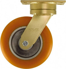 Caster Connection - 8" Diam x 2" Wide x 10-1/8" OAH Top Plate Mount Swivel Caster - Polyurethane on Aluminum, 1,200 Lb Capacity, Sealed Precision Ball Bearing, 4-1/2 x 6-1/4" Plate - Apex Tool & Supply