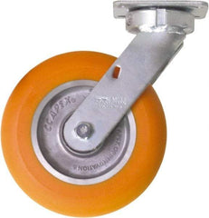Caster Connection - 8" Diam x 2" Wide x 10-1/8" OAH Top Plate Mount Swivel Caster - Polyurethane on Aluminum, 1,200 Lb Capacity, Sealed Precision Ball Bearing, 4 x 4-1/2" Plate - Apex Tool & Supply